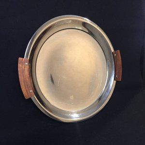 Mid-century Stainless Steel Tray with Wood Handles